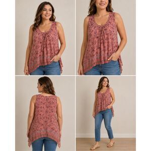 Coline Bohemian Floral Lace Tunic Top Romantic Cottagecore Chic Size XL